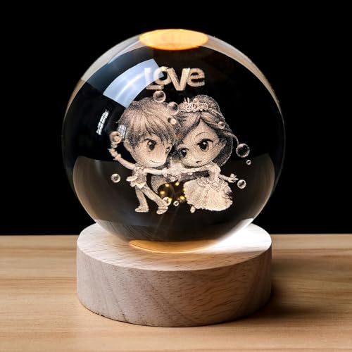 Desidiya Love 3D Crystal Ball Night Light with LED Wooden Stand, Room Decor Glass Sphere Light for Home Decoration Gifts for Women Men Dad Mom Kids Girlfriend 3
