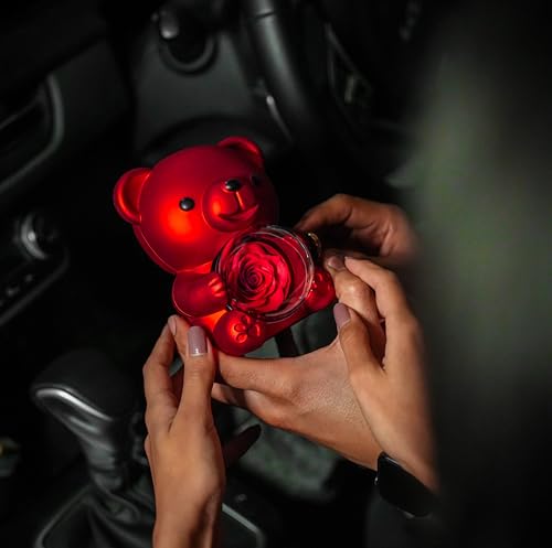 NYRWANA Valentine Gift for Girlfriend, Boyfriend, Husband & Wife, Romantic Teddy Bear with Rose & Necklace | Eternal Flower Gift Combo | Valentine’s Day Surprise for Girlfriend, Wife, & Couple - Red 3