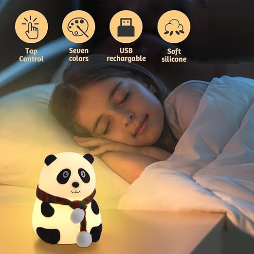 NEUGENZ Cute Panda Night Light, Squishy Lamp for Kids, 7 Color Changing Bedside Lamp for Baby Nursery, Animal Night Light for Bedroom for Girls Boys Toddler Baby(Panda) - Silicone, Led, White 6