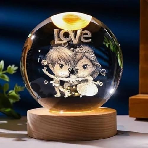 Desidiya Love 3D Crystal Ball Night Light with LED Wooden Stand, Room Decor Glass Sphere Light for Home Decoration Gifts for Women Men Dad Mom Kids Girlfriend 1