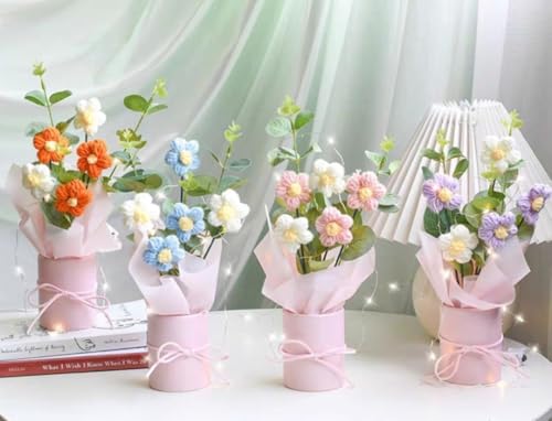 VRB Dec Artificial Crochet Flower Bouquet, Artificial Flowers Bunch, Gift for Girls, Home Decor, Gifting, etc, Pink Daisy Bouquet, 1 pcs 6