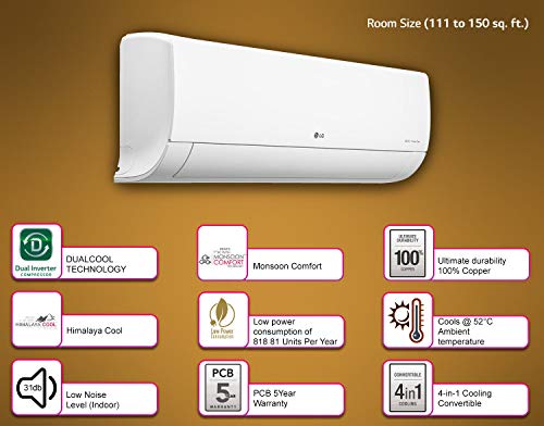 LG 1.5 Ton 5 Star Inverter Split AC (Copper, 4-in-1 Convertible Cooling, HD Filter with Anti-Virus Protection, 2021 Model, MS-Q18ENZA, White) 2