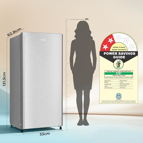 Haier 190L 2 Star Direct Cool Single Door Refrigerator | Toughened Glass Shelves | Fast Ice Making in Just 60 minutes | Large Veg Box| Easy Clean Back (HED-202TMSA-N, Moon Silver) 6