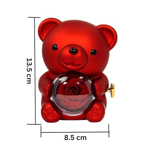NYRWANA Valentine Gift for Girlfriend, Boyfriend, Husband & Wife, Romantic Teddy Bear with Rose & Necklace | Eternal Flower Gift Combo | Valentine’s Day Surprise for Girlfriend, Wife, & Couple - Red 6