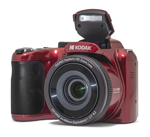 Kodak PIXPRO AZ255-RD 16MP Digital Camera 25X Optical Zoom 24mm Wide Angle Lens Optical Image Stabilization 1080P Full HD Video 3" LCD Vlogging Camera (Red) 3