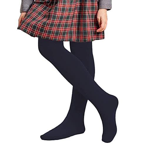 COTTON DAY 2 Pack Kids Girls School Dress Cotton Tights 6-8 Years (Navy Blue, Size 8) 1