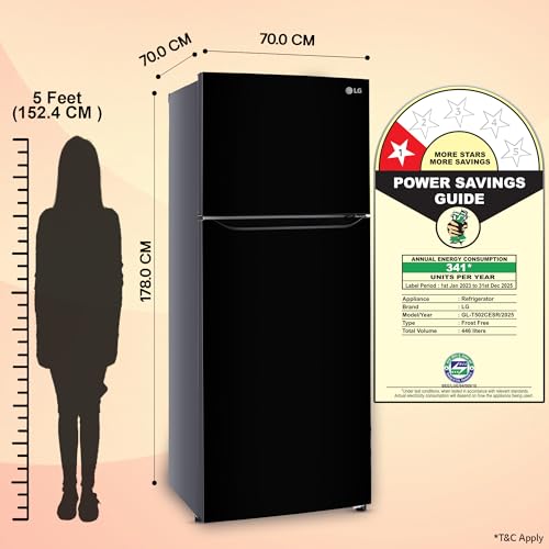 LG Smart Choice, 446 L, 1 Star, Convertible, Door Cooling+, Smart Inverter Compressor, Frost Free Double Door Refrigerator (GL-T502CESR, Ebony Sheen, Express Freeze & Multi Air Flow) 4
