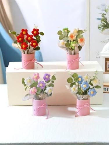 VRB Dec Artificial Crochet Flower Bouquet, Artificial Flowers Bunch, Gift for Girls, Home Decor, Gifting, etc, Pink Daisy Bouquet, 1 pcs 3