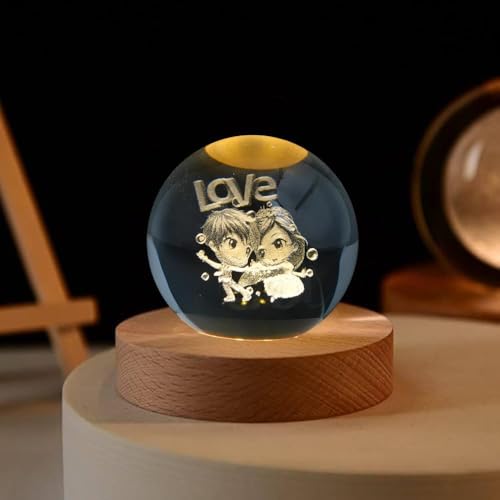 Desidiya Love 3D Crystal Ball Night Light with LED Wooden Stand, Room Decor Glass Sphere Light for Home Decoration Gifts for Women Men Dad Mom Kids Girlfriend 2
