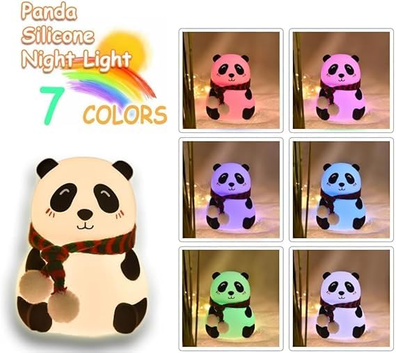 NEUGENZ Cute Panda Night Light, Squishy Lamp for Kids, 7 Color Changing Bedside Lamp for Baby Nursery, Animal Night Light for Bedroom for Girls Boys Toddler Baby(Panda) - Silicone, Led, White 3