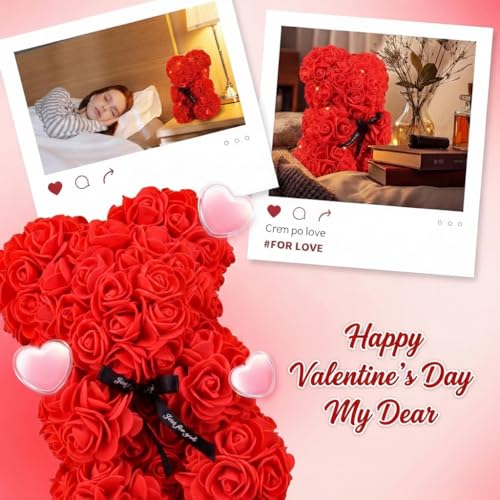 NYRWANA Valentine Gift for Girlfriend, Boyfriend, Husband & Wife | Rose Teddy Bear Gift with DIY String Lights | Artificial Rose Flower Cute Bear for Mom, Women, Girlfriend & Home Décor 4