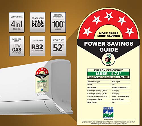 LG 1.5 Ton 5 Star Inverter Split AC (Copper, 4-in-1 Convertible Cooling, HD Filter with Anti-Virus Protection, 2021 Model, MS-Q18ENZA, White) 5