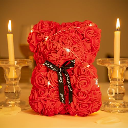 NYRWANA Valentine Gift for Girlfriend, Boyfriend, Husband & Wife | Rose Teddy Bear Gift with DIY String Lights | Artificial Rose Flower Cute Bear for Mom, Women, Girlfriend & Home Décor 3