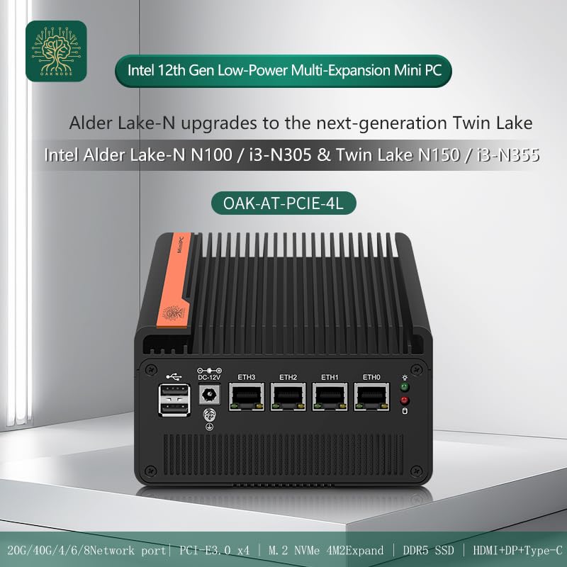 oaknode Firewall Appliance 10GbE Mini PC with SFP+, Intel Alder Lake N100 (4C/4T) 4xIntel I226-V 2.5GbE 2*Intel 82599ES 10GbE Firewall LTE Router Support AES-NI (N100, RAM NO ROM) 6
