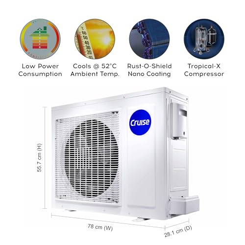 Cruise 1.5 Ton 5 Star, New star rated, Black Inverter Split AC (Copper, Convertible 4-in-1, 4-Way Swing, Cooling at 55 °C, PM 2.5 Filter, Energy Saving, Anti-Rust Tech, CWCVBM-VP3F185BL, Piano Black) 4