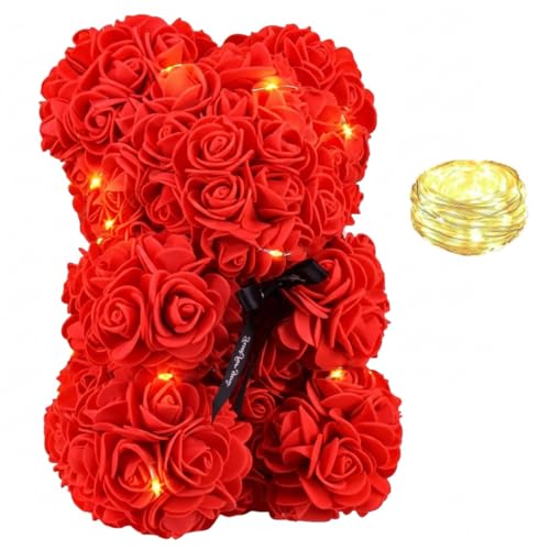 NYRWANA Valentine Gift for Girlfriend, Boyfriend, Husband & Wife | Rose Teddy Bear Gift with DIY String Lights | Artificial Rose Flower Cute Bear for Mom, Women, Girlfriend & Home Décor 1