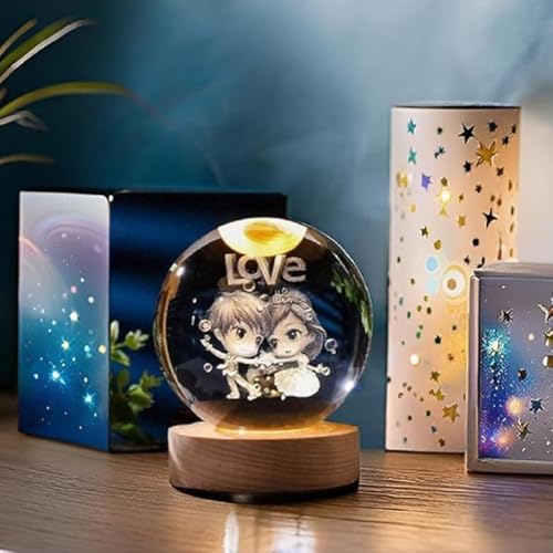 Desidiya Love 3D Crystal Ball Night Light with LED Wooden Stand, Room Decor Glass Sphere Light for Home Decoration Gifts for Women Men Dad Mom Kids Girlfriend 6