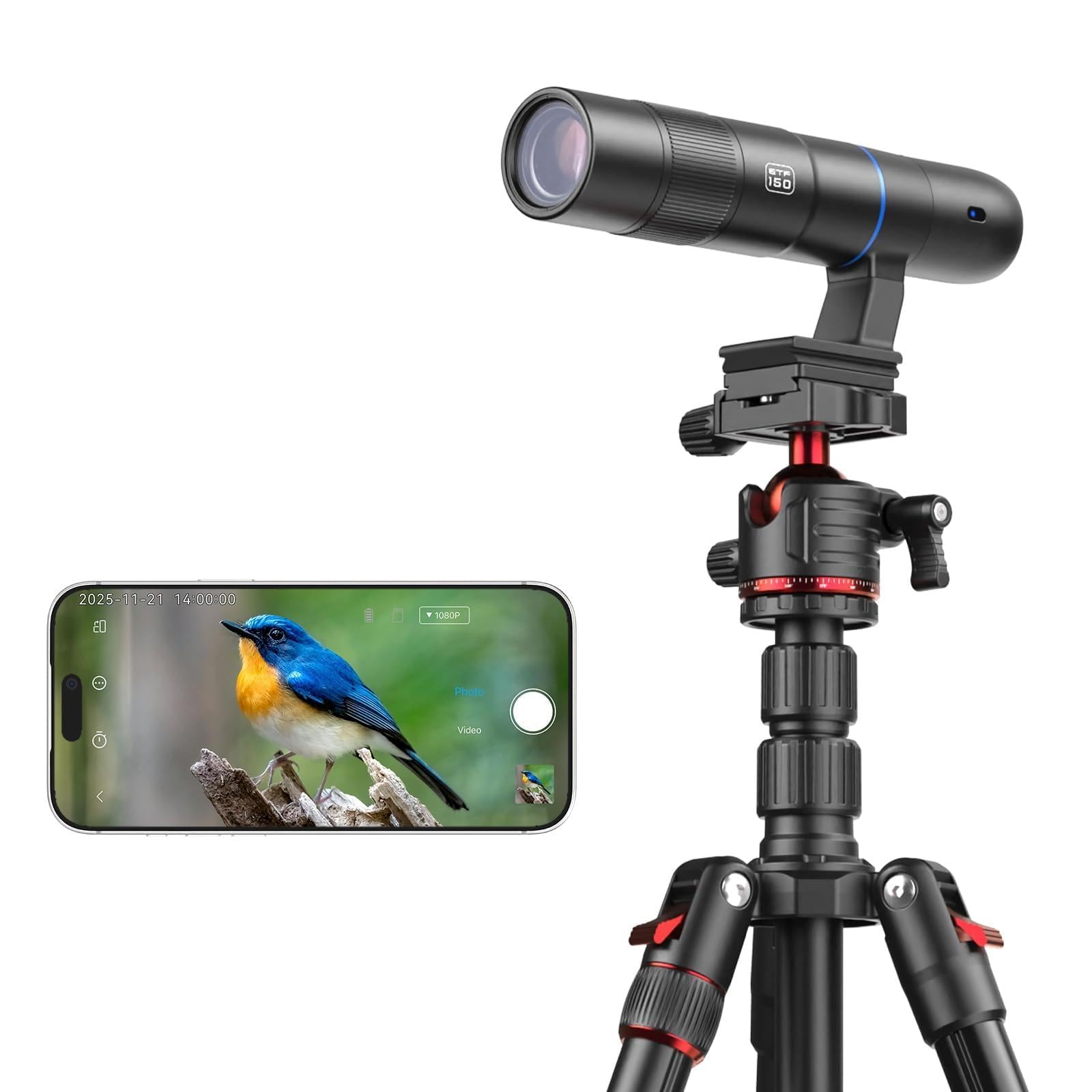 45X Wireless Digital Telephoto Lens with Tripod, High Power HD Electronic Telephoto Phone Lens with 2.4G Wi-Fi App Connect, 1500mAh Battery for Birdwatching, Watch Concerts, Watch Match, Moon Viewing 1