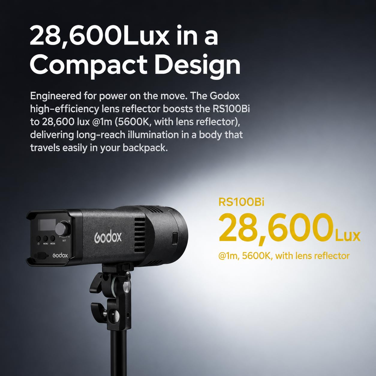 Godox RS100Bi Kit1 100W Bi-Color LED Video Light Kit with Projection SP36K, Lens Reflector, Holder AD-E2, USB-C Cable & Storage Bag, 2800K-6500K, CRI/TLCI 98, APP/DMX/NFC Control 6