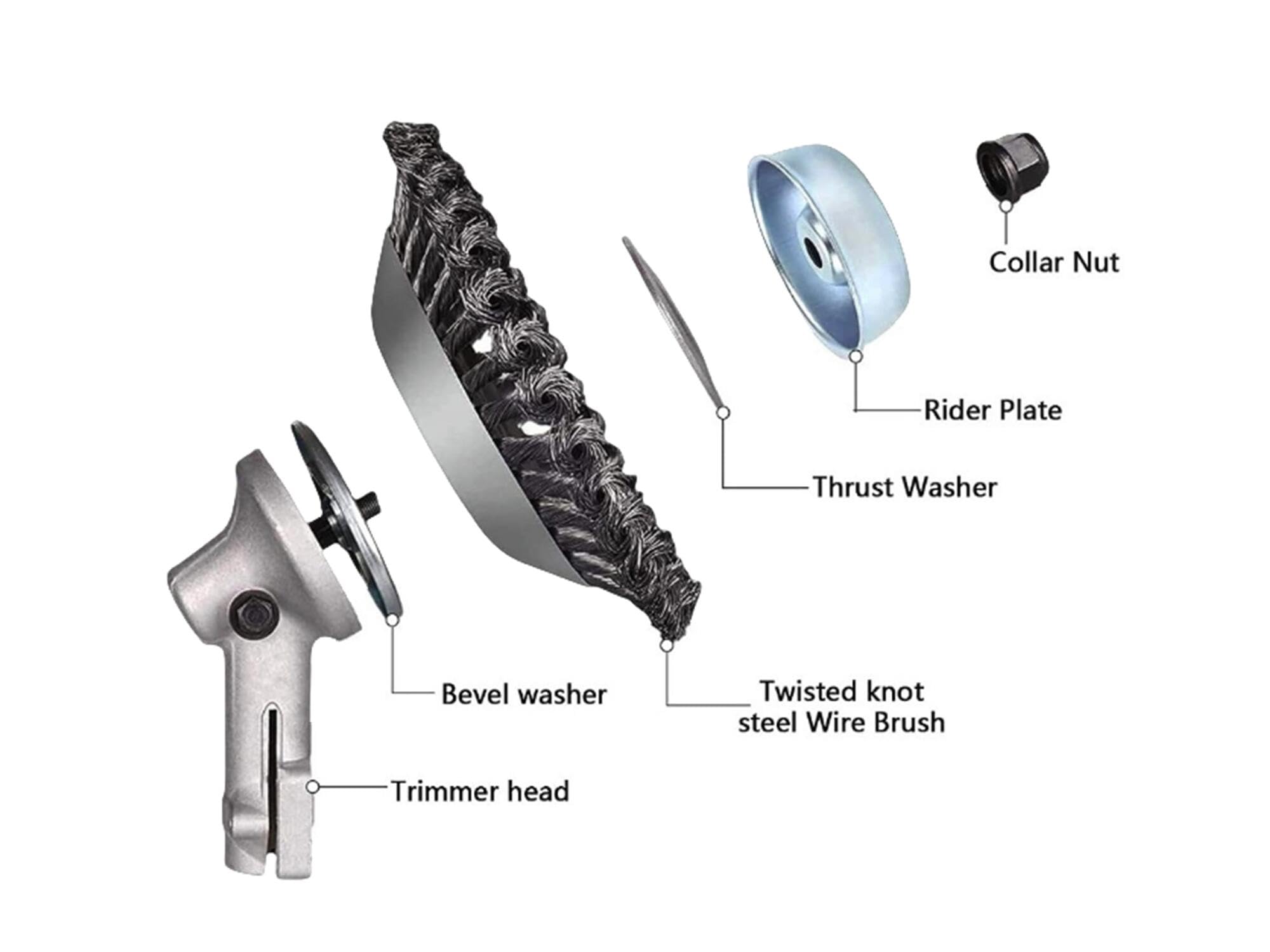 hauertzx 8 Inch Steel Wire Rotary Brush Cutter Trimmer Head with Universal Adapter 8pcs Kit Compatible for Husqvarna, Stihl Weed Blade Cutter, Gardening Lawnmower, Silver 4