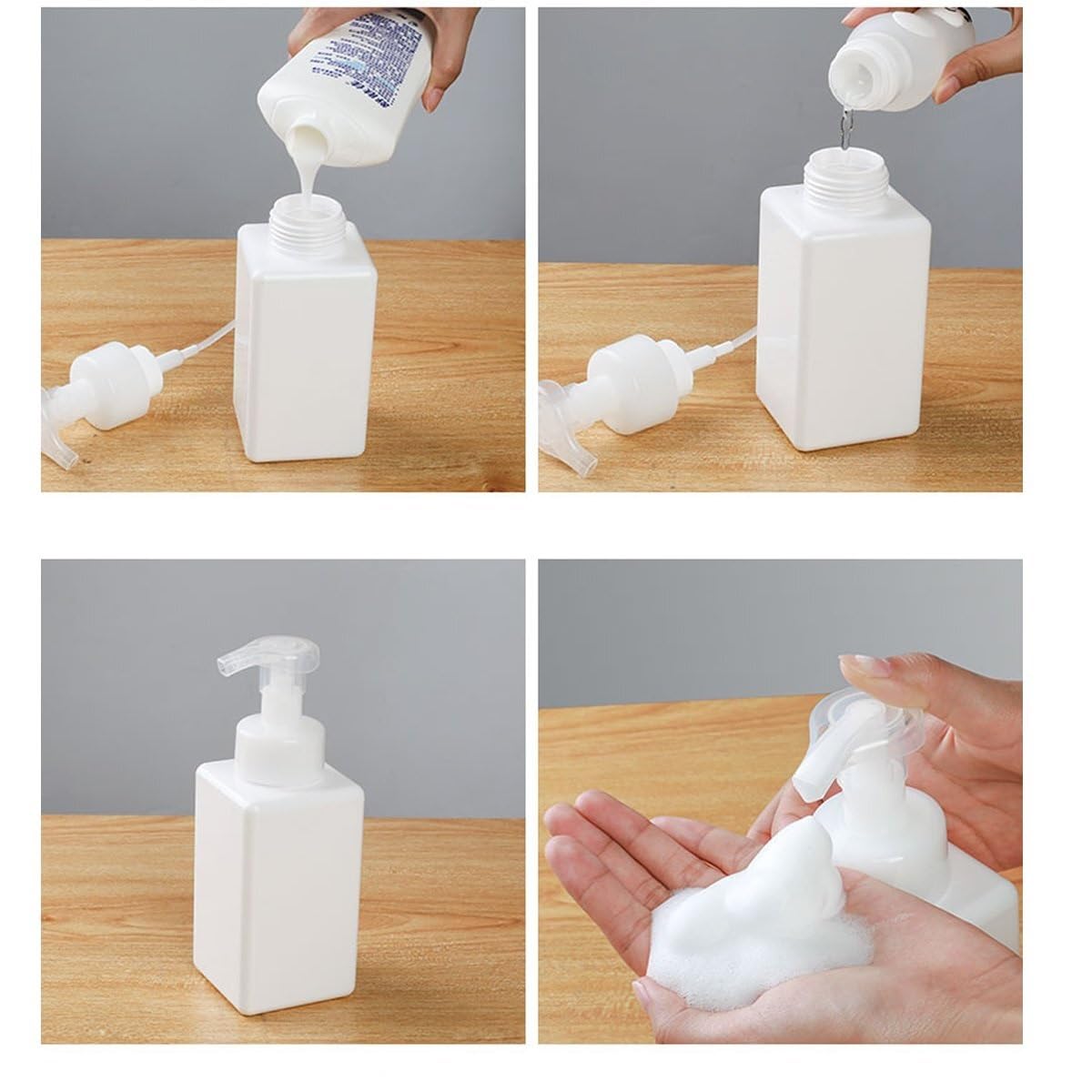 Foaming Soap Dispensers Pump-Bottles for Kitchen, Bathroom Countertop and Vanities 250 ml(8.5 oz) +450 ml (15.1oz) Pack of 2(Transparent Blue) 4