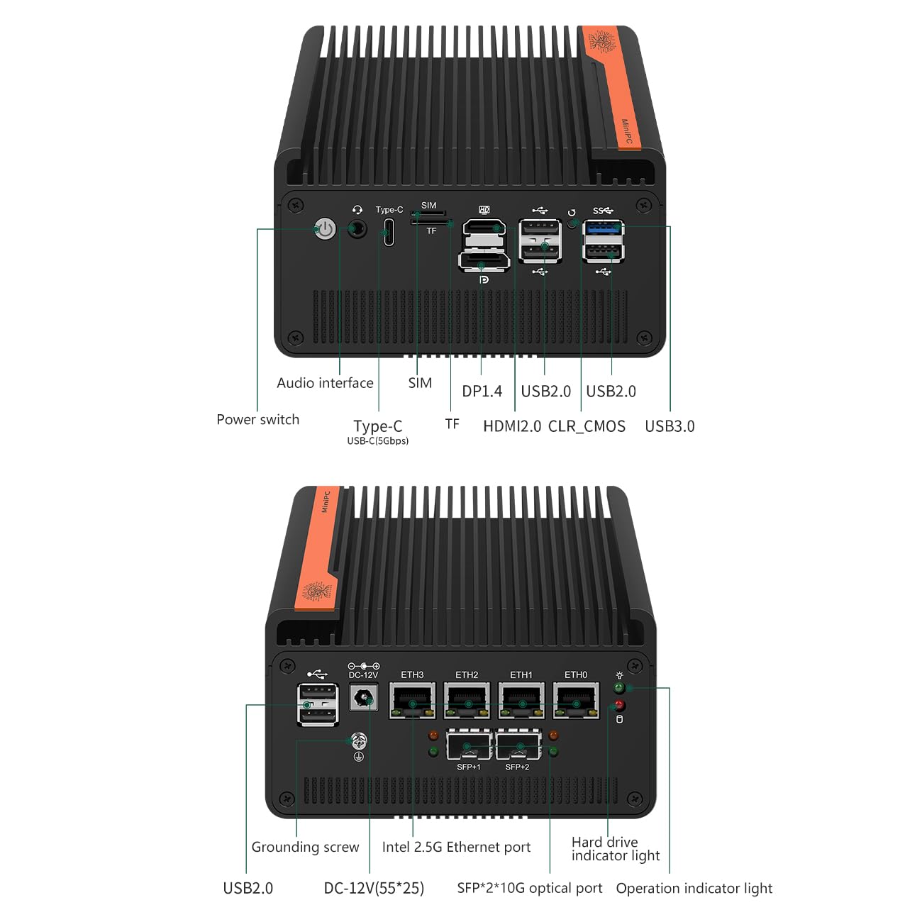 oaknode Firewall Appliance 10GbE Mini PC with SFP+, Intel Alder Lake N100 (4C/4T) 4xIntel I226-V 2.5GbE 2*Intel 82599ES 10GbE Firewall LTE Router Support AES-NI (N305, NO RAM NO ROM) 4