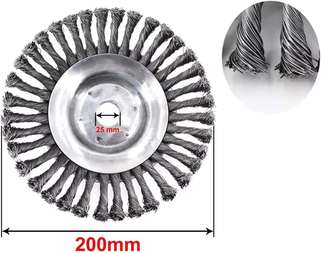 Hippotech 8 Inches Rust Removal Trimmer Head Cutter Sets Round Steel Wire Brush Cutter Head Weed Eater Head Universal Fits for Straight Shaft Trimmers Lawn Mower Garden with Adapter Kits 3