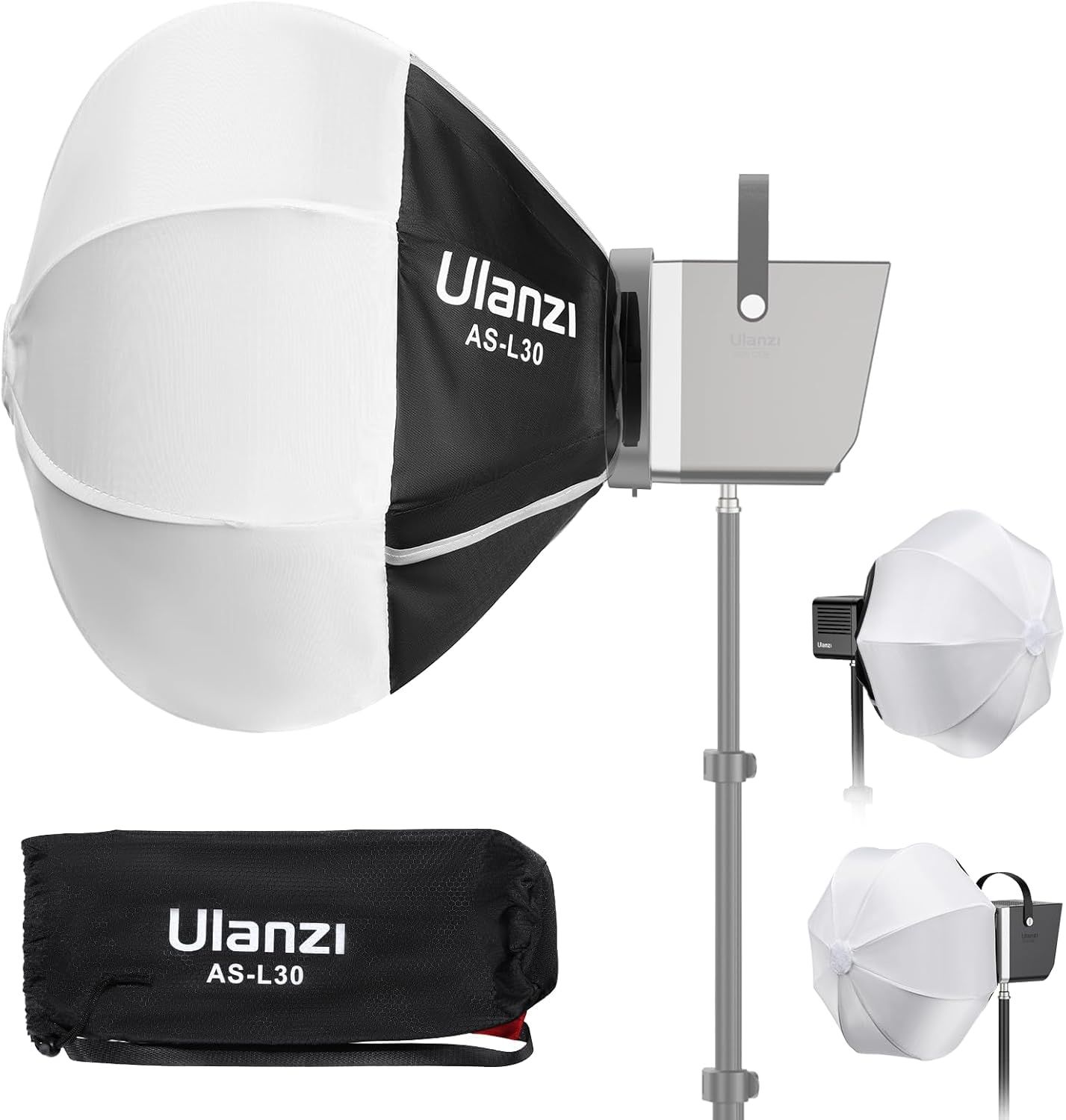 ULANZI C60 60W Bi-Color COB Video Light, Mini Bowens Mount LED Photography Continuous Output Lighting, 2500K–6500K CRI≥95 & ULANZI 11.8 inch Mini Bowens Softbox Lantern with Storage Bag Combo 1