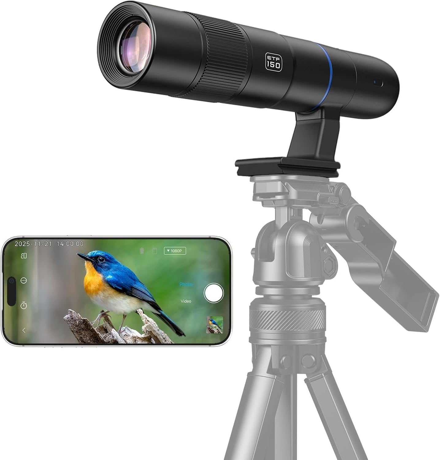 45X Wireless Digital Telephoto Lens, High Power HD Electronic Telephoto Phone Lens with 2.4G Wi-Fi App Connect, 1500mAh Battery for Birdwatching, Watch Concerts, Watch Match, Moon Viewing 1
