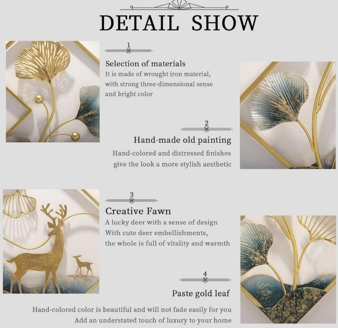 THE CRAFTERZ Metal Abstract Figures handcrafted Wall Sculpture wall art multicolor for Home Decoration, Living room, drwaing room & Bedroom (pack of 3) (Deer) 6