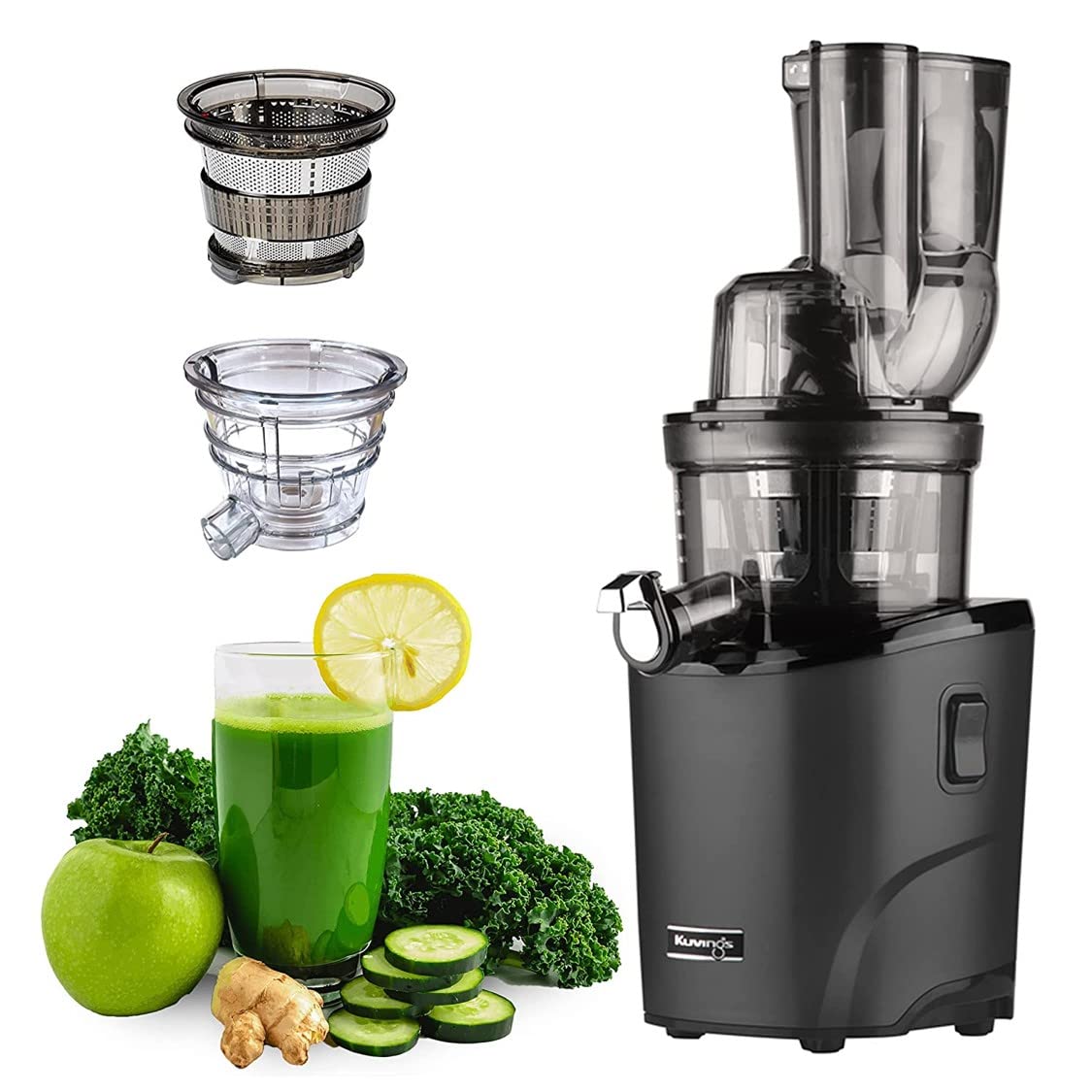 Kuvings Newly Launched REVO Series Professional Cold Press Whole Slow Juicer, World's First Juicer with Patented Automatic-Cutting Auger to reduce juicing time (REVO830 Matt Black + Smoothie & Sorbet) 1