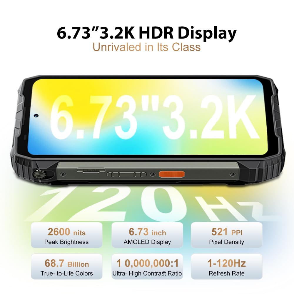 Blackview XPLORE 2 (48GB+1TB) Rugged Smartphone with Projector – 6.73" 120Hz AMOLED, 5G Dimensity 8300, 20000mAh / 120W Charging, 50MP Camera, Android 15, 467LM Dual Camp Lights WiFi 6E IP69K 4
