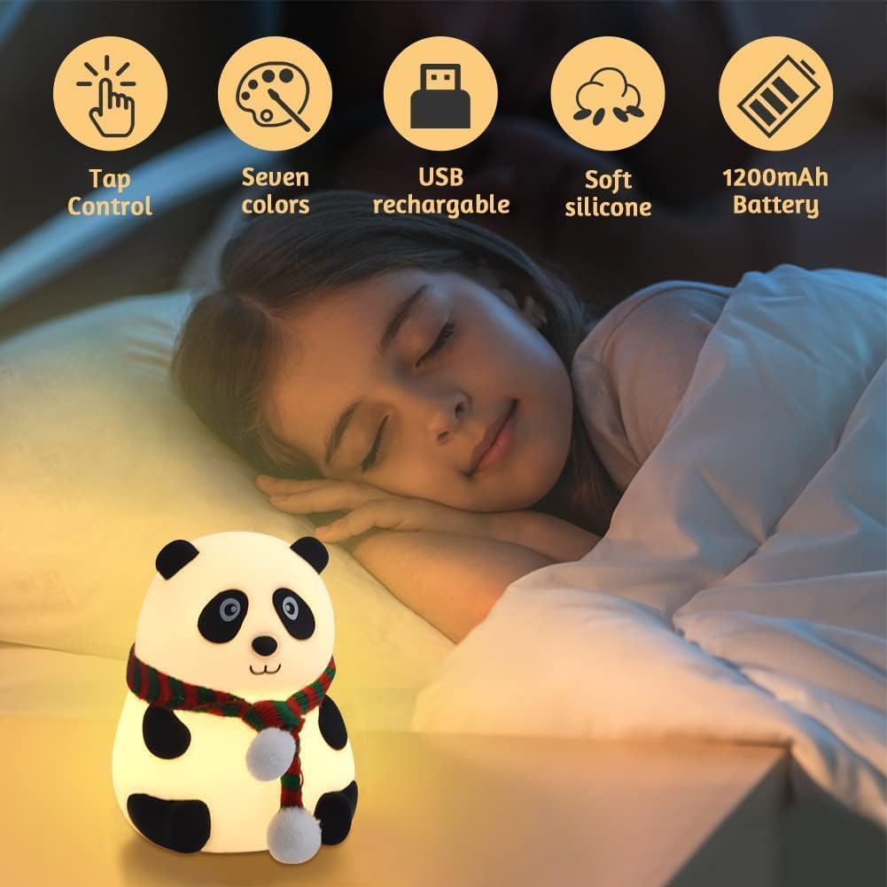 One94Store Rechargeable Silicone Panda Night Light for Kids | 7-Color LED Changing Lamp |Adorable Room Decor & Gift for Toddlers, Teens, & Valentine's Day Present|Soft BPA-Free Nightlight| Multicolour 6