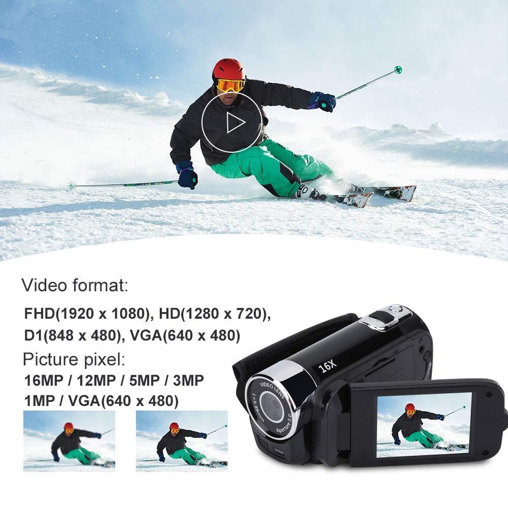 Digital Camcorder, Full HD 270° Rotation 1080P 16X High Definition Video DV Camera Professional Shooting Video Camera for Home Party Outdoor Picnic Camping(Black, U.S. regulations) 2