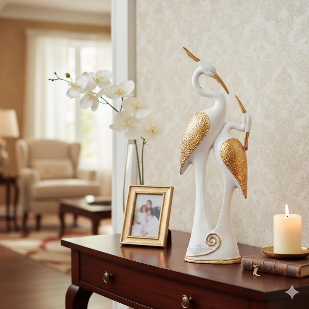 J JIYANSH CREATION Lucky Kissing Duck Swan Pair Showpiece for Home Decor | Living Room (White) 3