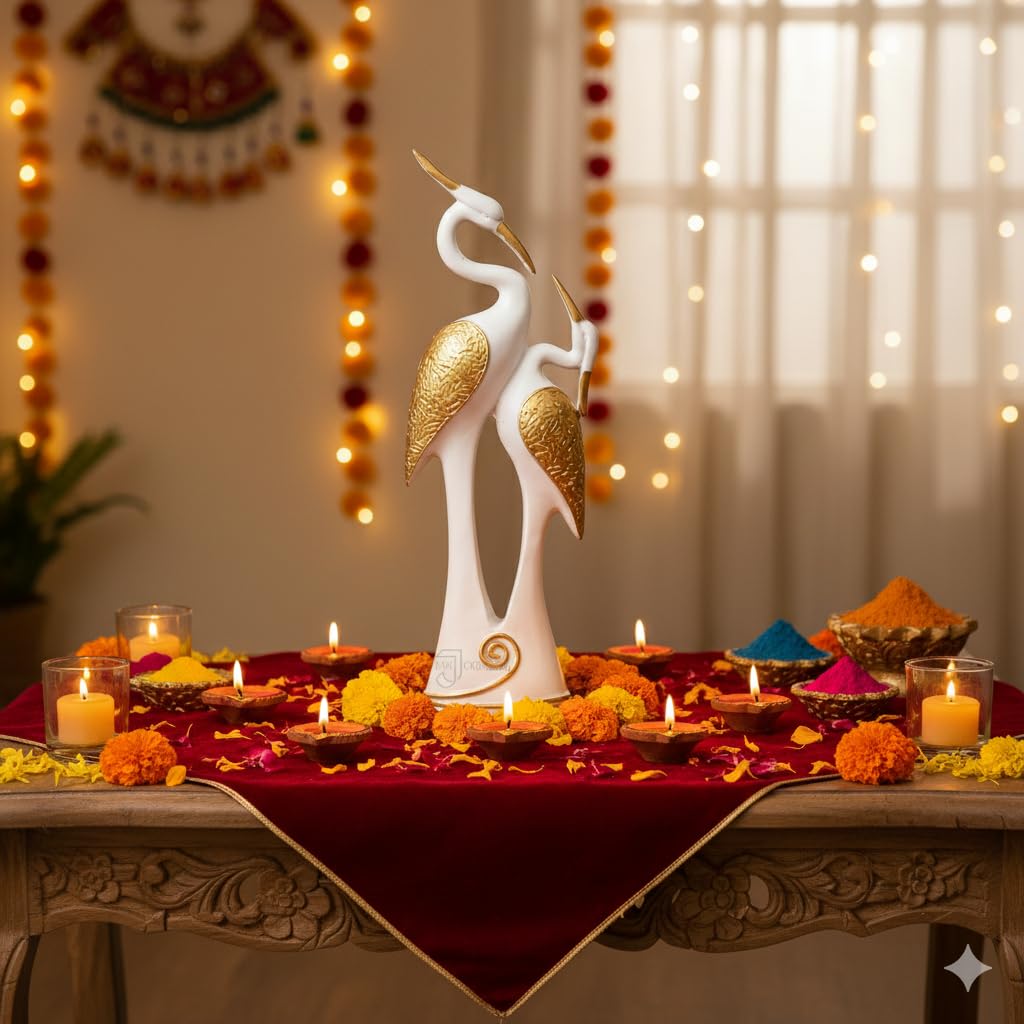 J JIYANSH CREATION Lucky Kissing Duck Swan Pair Showpiece for Home Decor | Living Room (White) 6