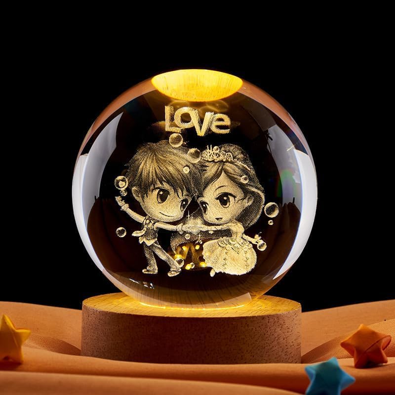 Desidiya Love 3D Crystal Ball Night Light with LED Wooden Stand, Room Decor Glass Sphere Light for Home Decoration Gifts for Women Men Dad Mom Kids Girlfriend 4
