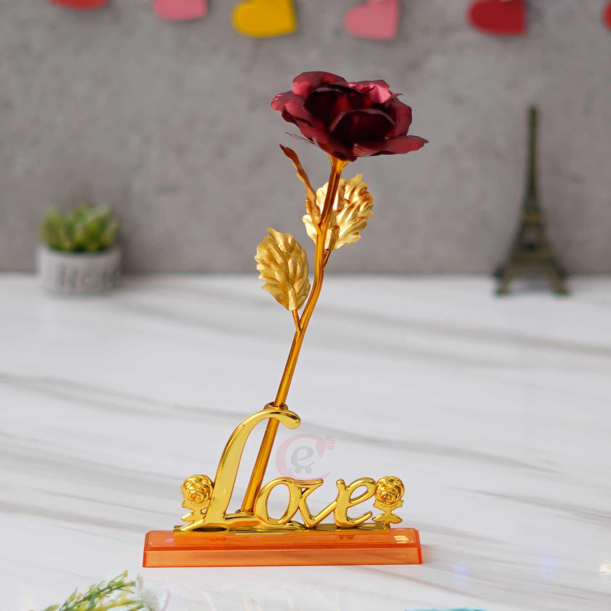 eCraftIndia Love Golden Red Rose Table Decor Valentine Gift Set Showpiece 3