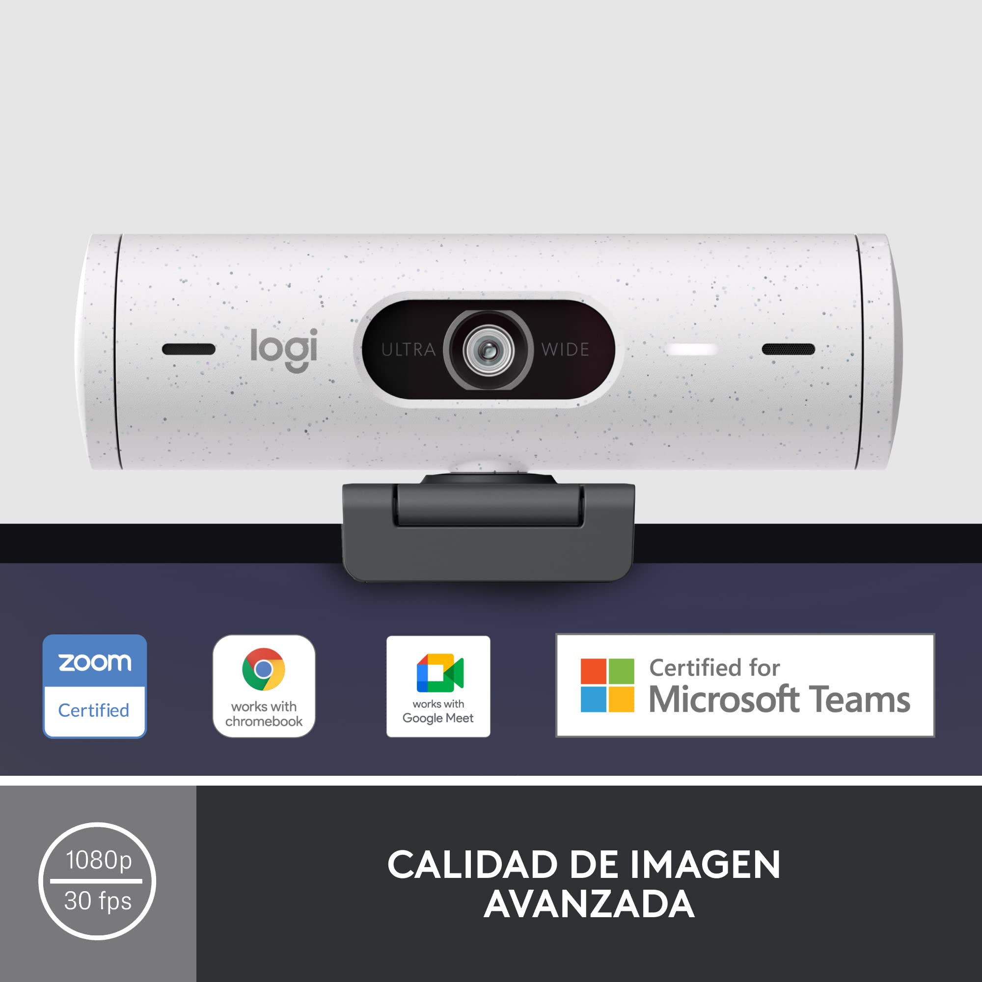 Logitech Brio 500 Full HD Webcam: Auto Light Correction, Auto-Framing, Viewing, Noise Reduction Mics, Privacy Webcam, for Microsoft Teams, Google Meet, Zoom - White 3