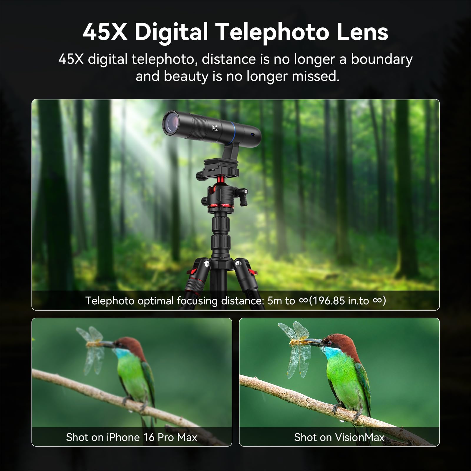45X Wireless Digital Telephoto Lens with Tripod, High Power HD Electronic Telephoto Phone Lens with 2.4G Wi-Fi App Connect, 1500mAh Battery for Birdwatching, Watch Concerts, Watch Match, Moon Viewing 6