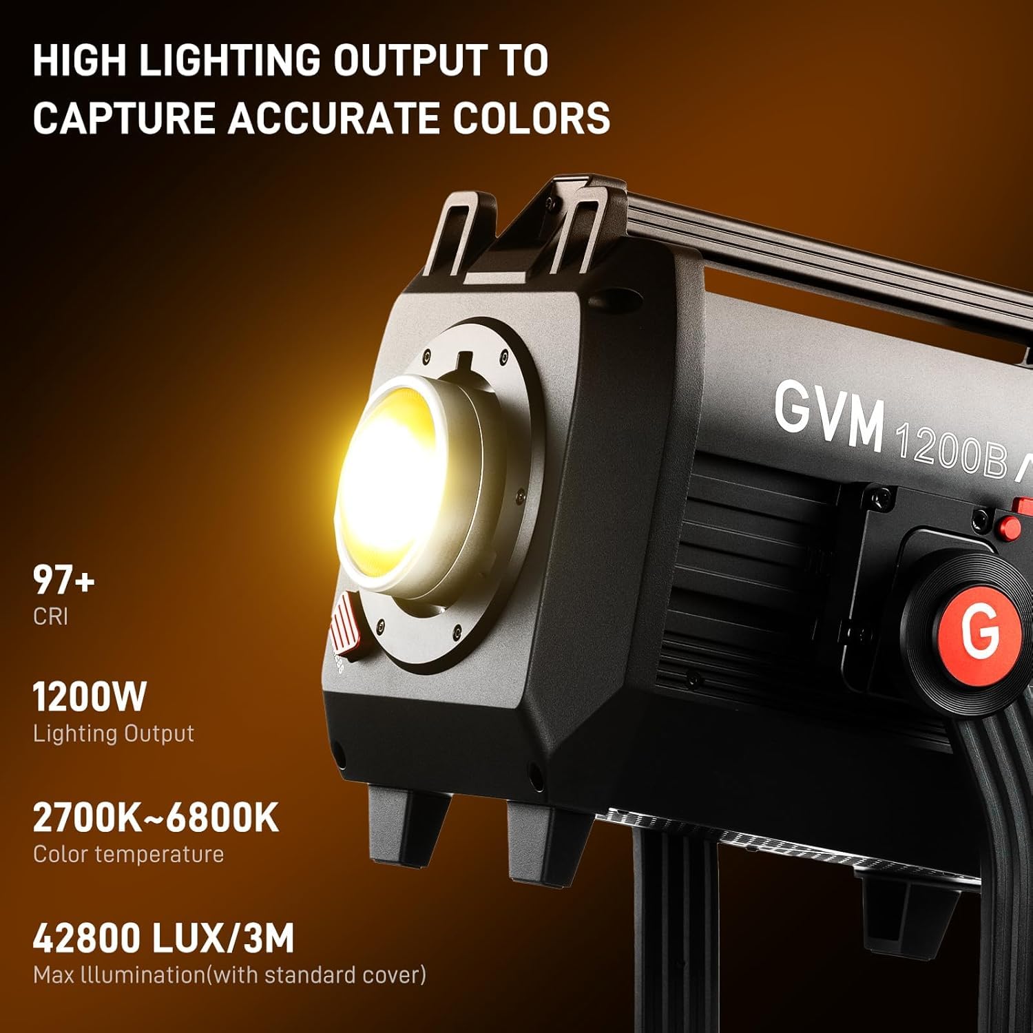 GVM 1200W LED Video Light with Standard Cover, 1200B AIO Film Lighting Kit, 42800lux/3m Photography Lighting kit with DMX Control, Continuous Output Video Lighting for TV Productions, Live Broadcasts 3