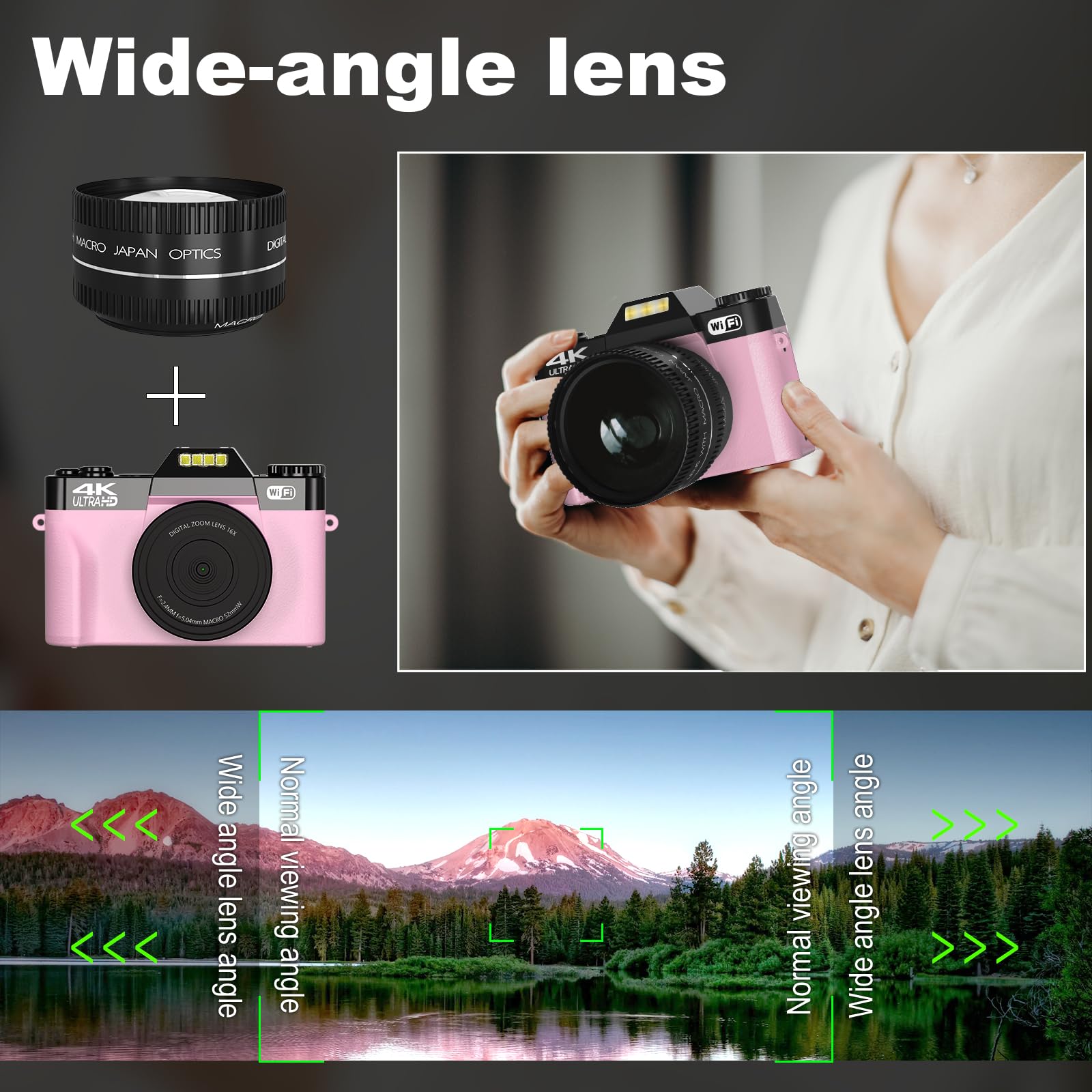 Digital Camera for Photography 48MP 30FPS Vlogging Camera for YouTube with 16X Digital Zoom 3 inch 180° Flip Screen 52mm Wide-Angle Lens & Macro Lens, 32G Micro Card 4