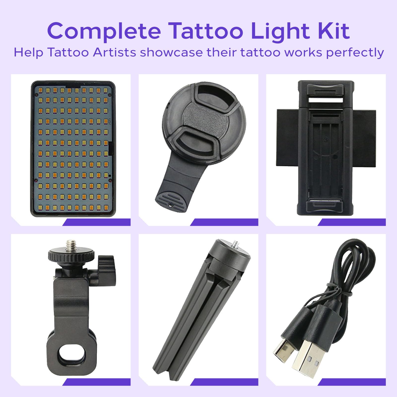 Tattoo Light Kit - Usiriy LED Tattoo Photography Video Lights with LED Beads and CPL Filter Lens Remove Photo Glare Tattoo Equipment and Supplies for Taking Tattoo Photos 5