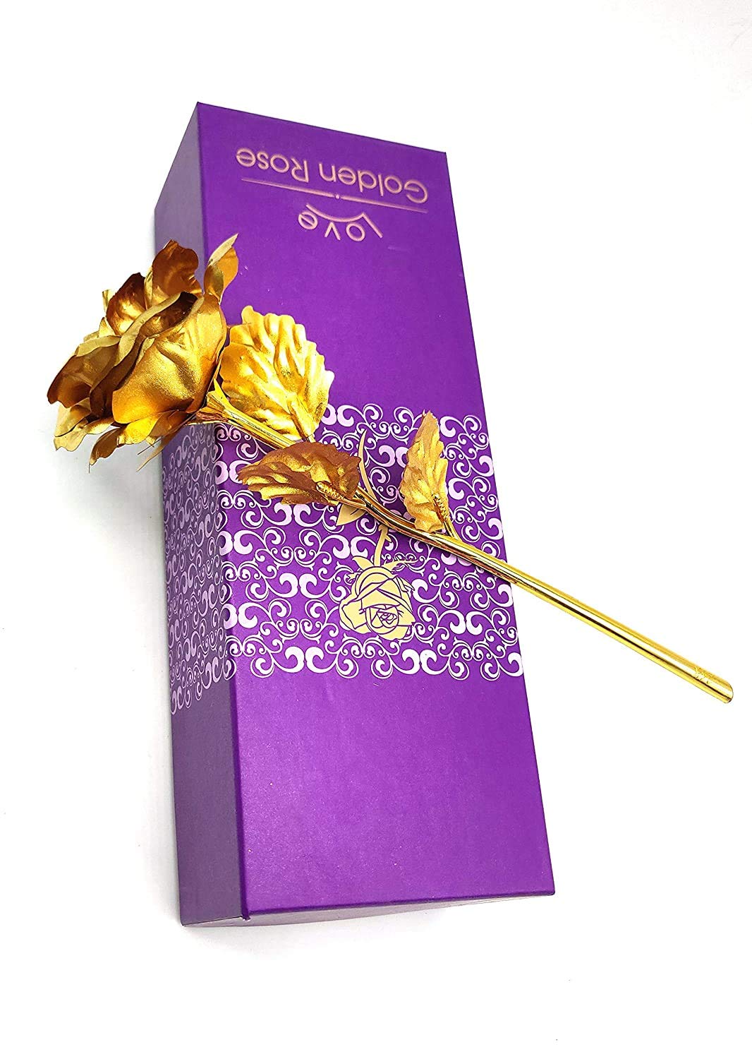 Artificial Rose for Rose Day Valentine's Day Golden Rose with Love Stand and Heart Box 3