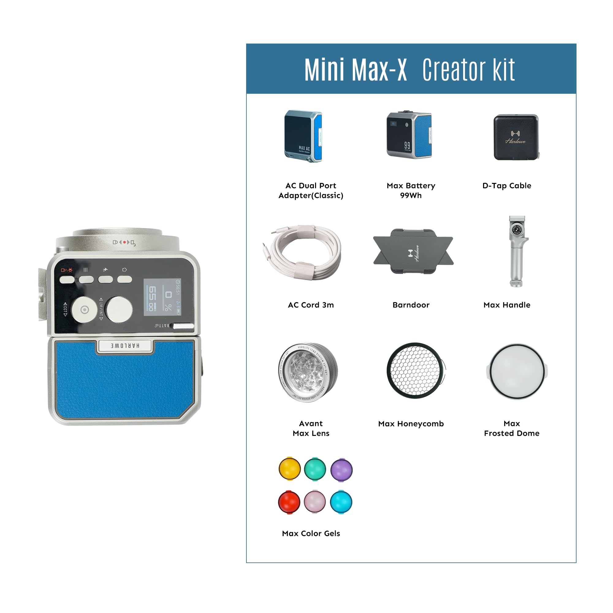 Harlowe Mini Max-X 40W Bi-Color COB LED Light Kit | IP54 Weatherproof On-Location Lighting with 99Wh Battery, Magnetic Modifiers, 96+ CRI/TLCI 2700K-6500K 3