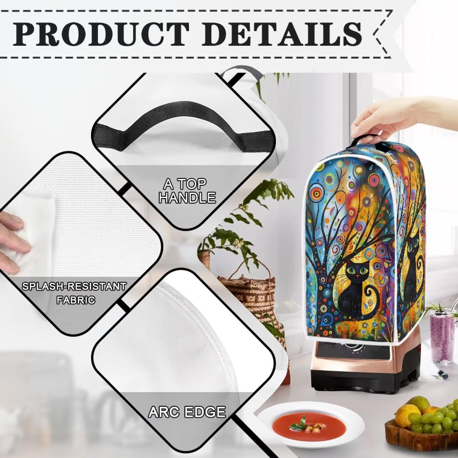 PJHEQOXE Modern Art Cat Print Blender Cover Small Kitchen Appliance Covers Stand Mixer Coffee Juicer Maker Blender Dust Cover and Fingerprint Protection 5