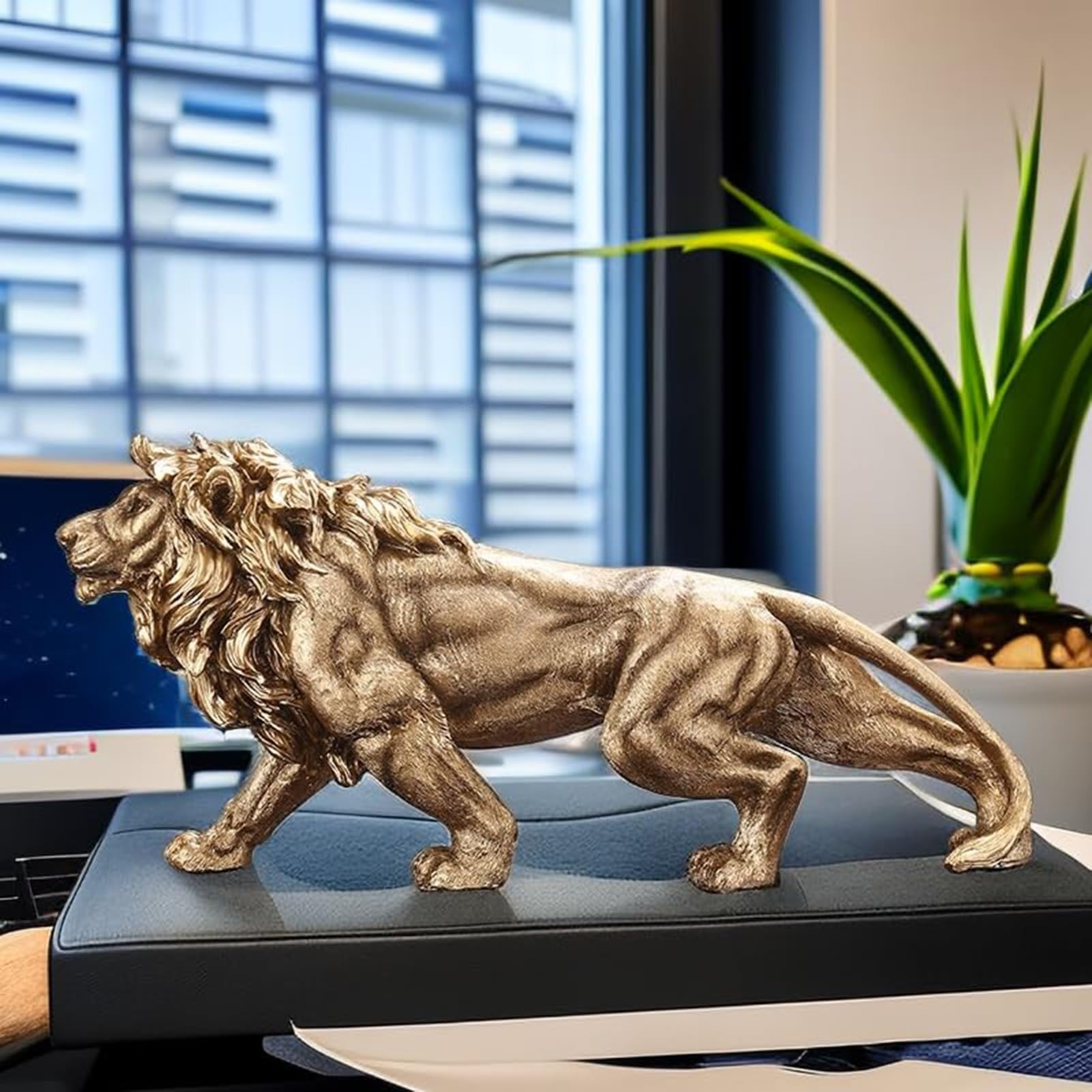 DUOAZJL Art Statue - 15 Inch Strong Lion Statue Figurine Sculpture Resin Collectible Gifts for Lion Lover Office Home Decor Desk Accessories Decoration Garden Figurines Outdoor Decor 5