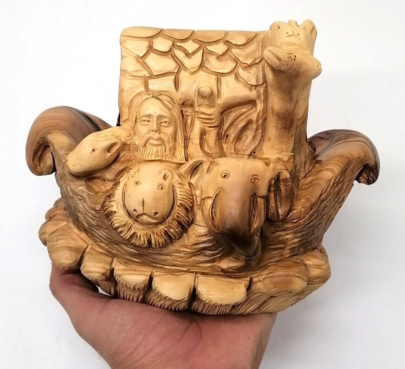Zuluf Hand-Carved Olive Wood Noah's Ark with Animals Statue – Premium Christian Decor & Gift from The Holy Land 6.3INCHES FIG030 3