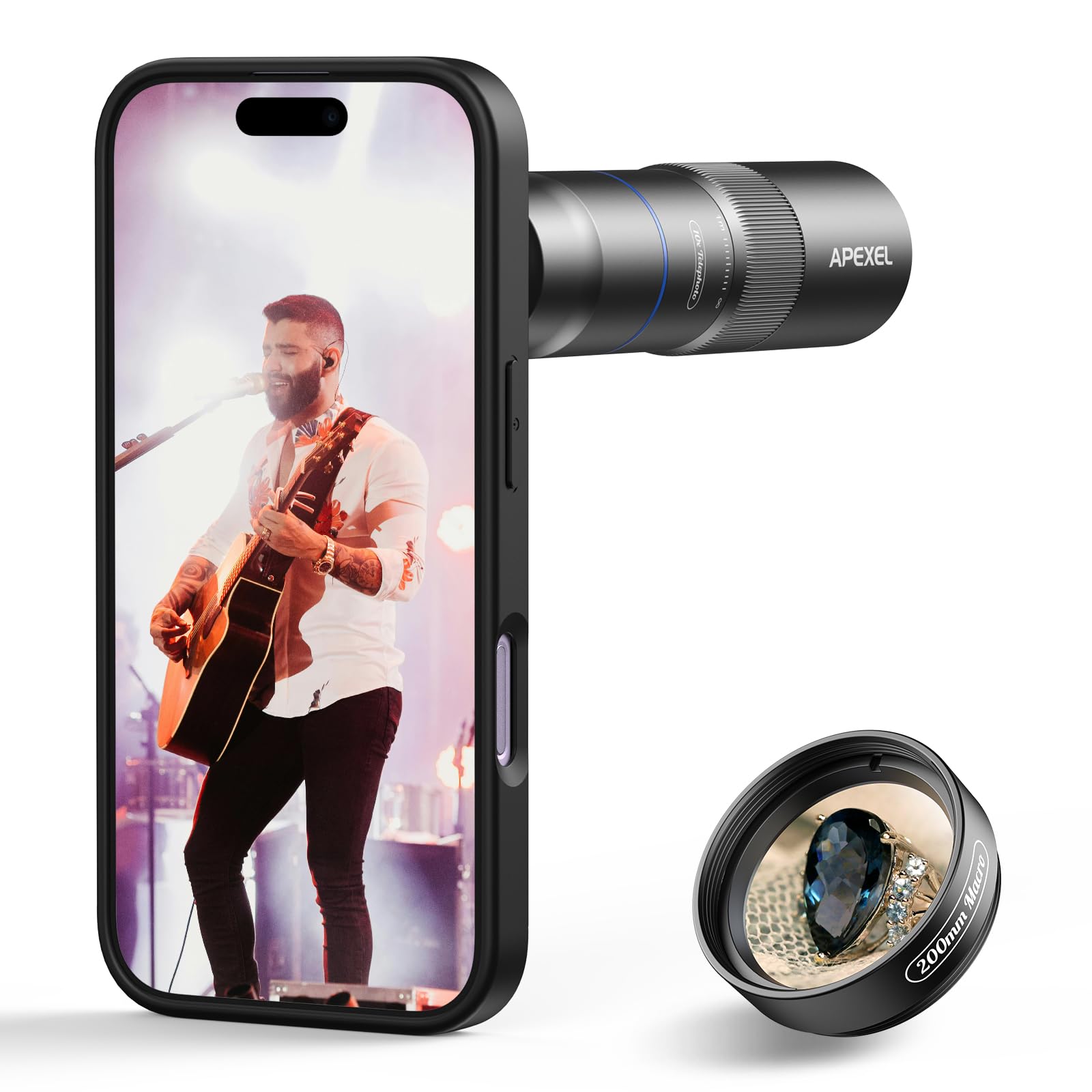 APEXEL 10X Tele-Macro Pro Dual Lens 2-in-1 for iPhone, Portable Clip-On Telephoto Macro Lens for 17 Phone, Pro Photography for Travel, Concert, Exploration 1