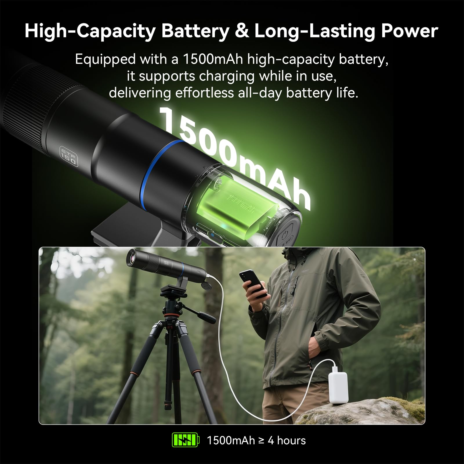 45X Wireless Digital Telephoto Lens, High Power HD Electronic Telephoto Phone Lens with 2.4G Wi-Fi App Connect, 1500mAh Battery for Birdwatching, Watch Concerts, Watch Match, Moon Viewing 6